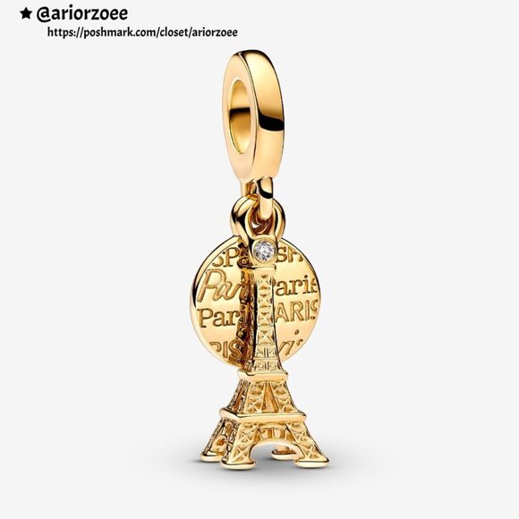 Pandora Paris Eiffel Tower Lab-Grown Diamond Engravable Double Dangle Charm - Picture 1 of 2